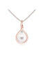 Sterling Silver with White Round Shell Pearl with Clear Cubic Zirconia Pendant Necklace