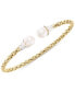 ფოტო #1 პროდუქტის Cultured Freshwater Pearl (7 1/4 - 8mm) Popcorn Link Cuff Bangle Bracelet in 14k Two-Tone Gold-Plated Sterling Silver