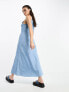 Фото #4 товара Selected Femme halterneck denim maxi dress in blue