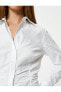 Drape Detaylı Gömlek Uzun Kollu Pamuklu Dar Kalıp