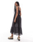 ASOS DESIGN midi prairie sundress with lace trim and ruching detail in black