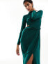 ASOS DESIGN asymmetric ruched knot maxi pencil in bottle green