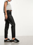 Object leather look tapered trousers in black