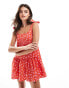 Фото #1 товара ASOS DESIGN poplin tie strap drop waist mini dress in red ditsy