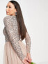 Maya Tall Bridesmaid long sleeve maxi tulle dress with tonal delicate sequin in muted blush