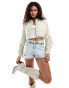 Фото #1 товара ONLY denim jacket with fringe detail in ecru