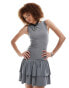 Фото #4 товара COLLUSION slash neck mini dress with ruffle detail in grey