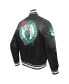 Men's Black Boston Celtics Script Tail Full-Snap Satin Varsity Jacket