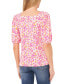 Women's Floral Print Square Neck Puff Sleeve Knit Top