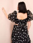 Фото #2 товара ASOS LUXE Curve co-ord organza puff sleeve polka dot top with bow back in monochrome