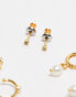 Фото #3 товара Accessorize Z collection 3 pack gold plated pearl stud and hoop earrings set in gold