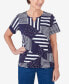 ფოტო #1 პროდუქტის Petite Stars and Stripes Split Neck Tee