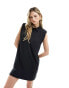 Фото #2 товара ASOS DESIGN placket shoulder pad sleeveless mini dress in cupro navy