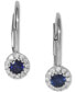 ფოტო #1 პროდუქტის Sapphire (3/8 ct. t.w.) & Diamond (1/10 ct. t.w.) Halo Leverback Drop Earrings in 14k White Gold