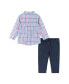 Baby Boys White and Navy Plaid Button down Shirt and Pants Set