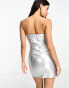 Фото #6 товара Kyo The Brand leather look foldover bandeau mini dress in silver