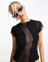 Фото #2 товара ASOS DESIGN rib and mesh panel short sleeve top in black