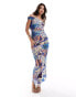 ASOS DESIGN mesh slouchy bardot maxi dress with ruched skirt in abstract paintwork print Разноцветный, 32 - фото #1