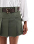 ASOS DESIGN Petite tailored belted mini skirt with exposed lining in khaki