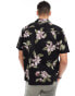 Hollister short sleeve revere collar floral print poplin shirt boxy fit in black