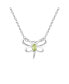 Sterling Silver White Gold Plated with Peridot Tourmaline Gemstone Butterfly Pendant Necklace