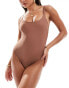 Фото #4 товара In The Style exclusive scoop neck swimsuit in mocha