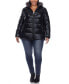 Фото #7 товара Plus Size Metallic Puffer Coat with Hoodie