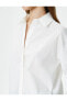 4sak60259pw 001 Kırık Beyaz Kadın Dokuma Uzun Kollu Gömlek