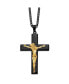 ფოტო #1 პროდუქტის Black and Yellow IP-plated Crucifix Pendant Curb Chain Necklace