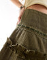 COLLUSION cotton crinkle flippy mini skirt with ribbon detail in washed khaki