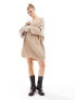 Фото #7 товара Miss Selfridge v neck slouchy knit mini dress in oatmeal