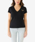 ფოტო #3 პროდუქტის Women's Shorts Sleeve Ombre Crystal Horseshoe V-neck T-shirt
