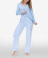 ფოტო #5 პროდუქტის Women's Henley Top with Microlight Lounge Pant Set, 2 Piece