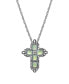 Women's Pewter Rectangle Blue AB Crystal Cross Chain Necklace