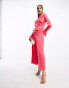 Фото #4 товара ASOS DESIGN ruched side cowl neck maxi dress with asymmetric tier in hot pink