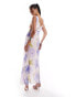 ASOS DESIGN twist shoulder v-neck pleated maxi dress in lilac floral print