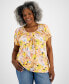 Plus Size Printed Pleated-Neck Top, Created for Macy's