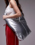 Topshop Taio cross body V tote bag in silver Серебристый - фото #1