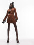 Фото #1 товара Topshop satin mini blazer dress in chocolate