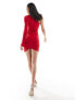 Фото #3 товара ASOS DESIGN one shoulder ruched mini dress in red