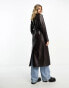 Фото #2 товара Pull&Bear premium faux leather trench coat in dark brown