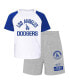 Фото #1 товара Toddler Boys and Girls White and Heather Gray Los Angeles Dodgers Two-Piece Groundout Baller Raglan T-shirt and Shorts Set