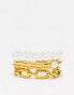 Фото #3 товара Orelia 18K gold plated pearl and chain link rings multipack