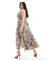 Vero Moda Curve satin tie shoulder maxi slip dress with seam detail in purple print