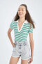 Фото #3 товара Поло Defacto Slim Fit Striped Short Crop Tee