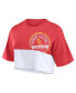 ფოტო #3 პროდუქტის Women's Cardinal, White Distressed USC Trojans Oversized Badge Colorblock Cropped T-shirt