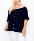 Фото #1 товара Plus Size Swiss Dot Button Front Ruffle Sleeve Top