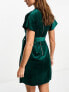 Closet London kimono sleeve velvet mini dress with wrap tie in emerald