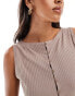 Фото #3 товара Abercrombie & Fitch ribbed slashed button through sleeveless top in grey