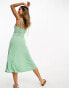 ASOS DESIGN textured strappy midi tea dress with hook and eye detail in sage green Зеленый, 40 - фото #4